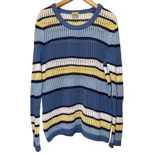 Vintage Blair 100% Cotton Crochet Striped Blue and Yellow Women's Sweater